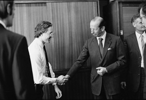 Welcoming the Duke of Kent to the TV Studio